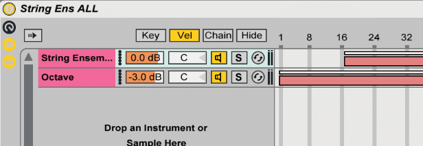 velocity edit in instrument rack in Ableton Live