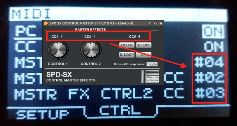 Set the right MIDI CC values in your Roland SPD-SX to communicate with Max for Live.