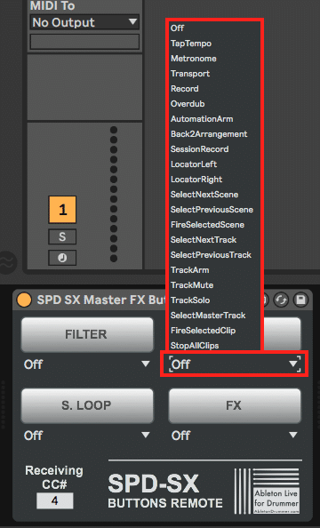 Menu for SPD SX use with Ableton Live.