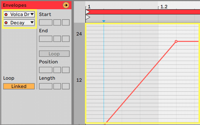 Writing or recording automations to change the sound parameters via Ableton Live for the Korg Volca Drum
