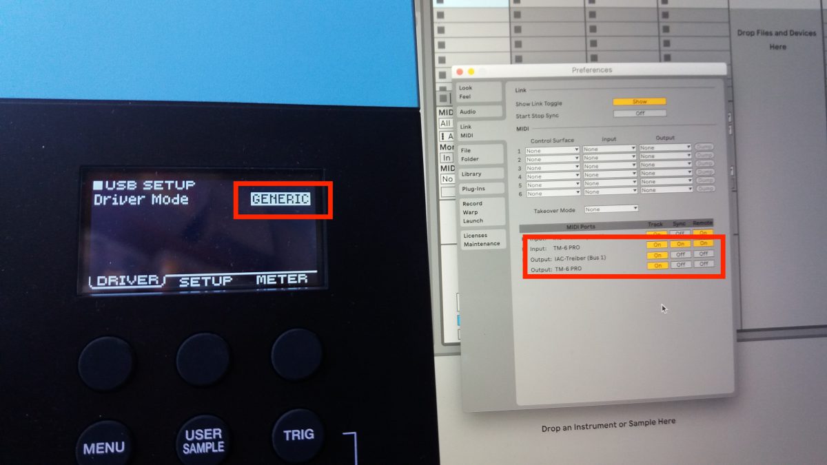 MIDI connection between Roland TM-6 PRO and Ableton Live