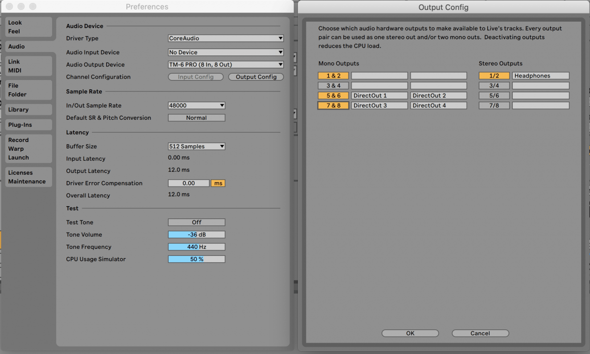 Ableton Live with TM-6 PRO as an external sound card