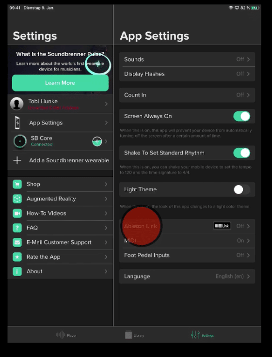 Switch On ableton Live Link in Soundbrenner Metronome App
