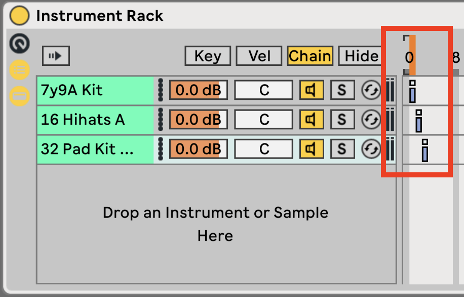 Select one Instrument in Ableton Live via the Chain Selector