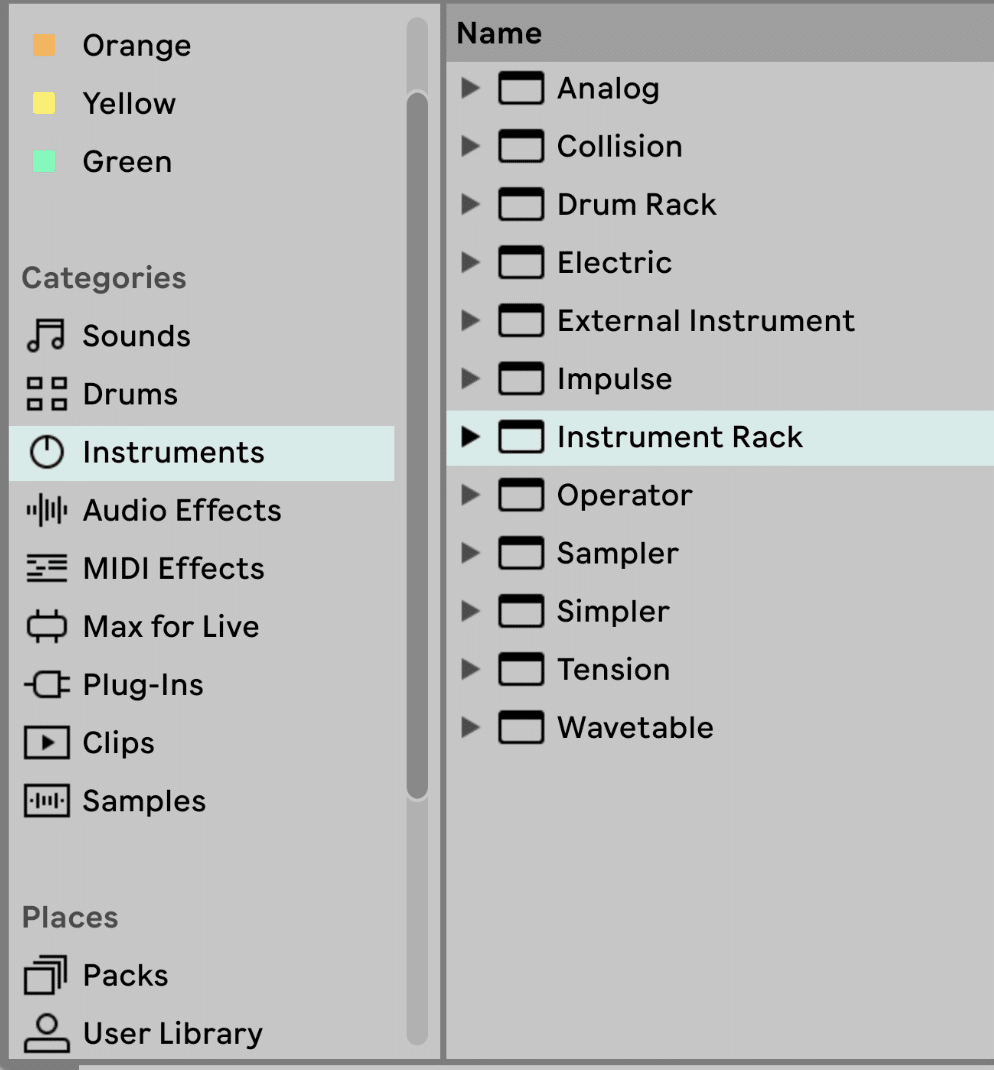 Select Ableton Instrument Rack