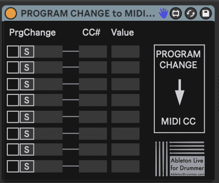 Convert Program changes to MIDI continuous control in Ableton Live. 