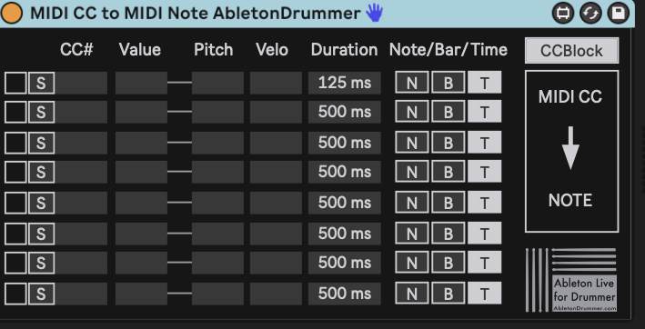 Convert MIDI Continuous control Messages to MIDI notes in Ableton.