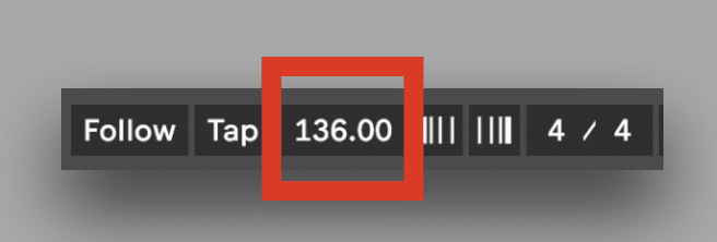 Ableton's Tempo is determined by this BPM box on the far left upper corner.
