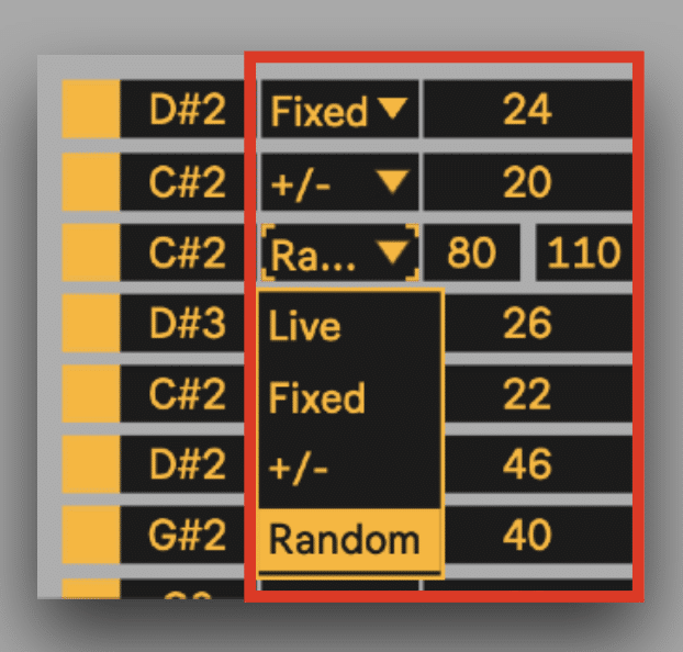 Select different velocity values for chords to be triggered in Ableton Live.