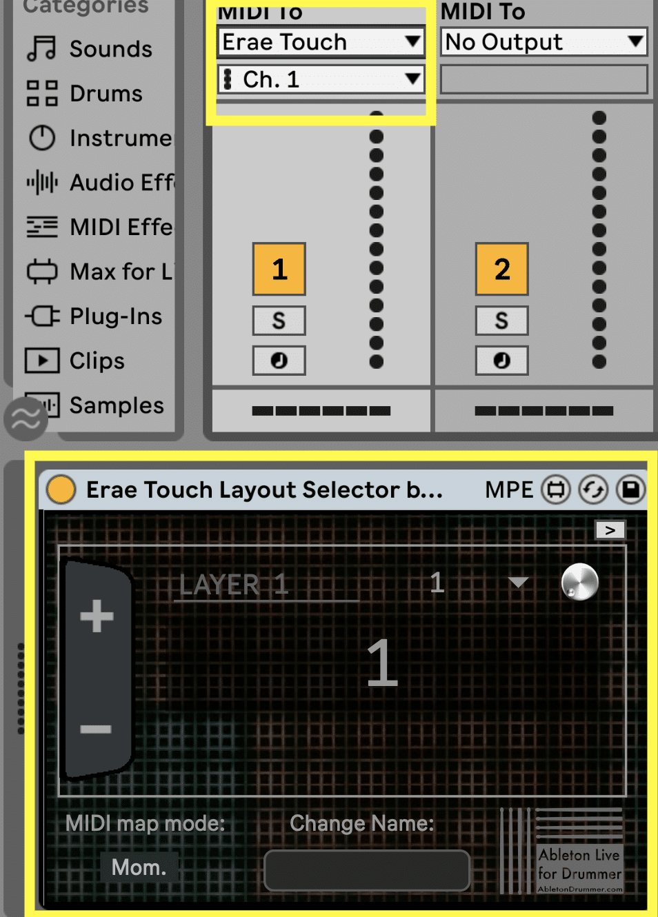 send MIDI to Erae Touch