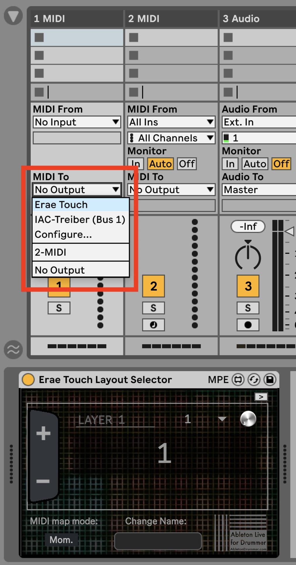 MIDI routing Erae Touch