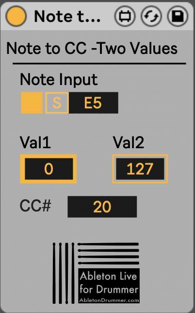 How to control MIDI CC in Ableton Live via Note with 2 values