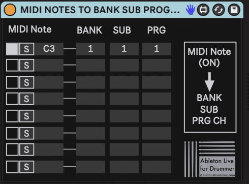 Convert MIDI notes to PRG CH in Ableton.