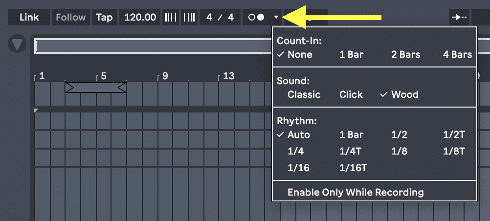 How to set counter-in for recording to NONE in Ableton Live.