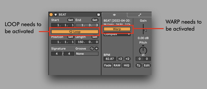 Set LOOP for Clips in Ableton Live.