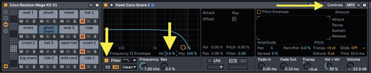 Control Cut Off Frequency in Ableton Live.