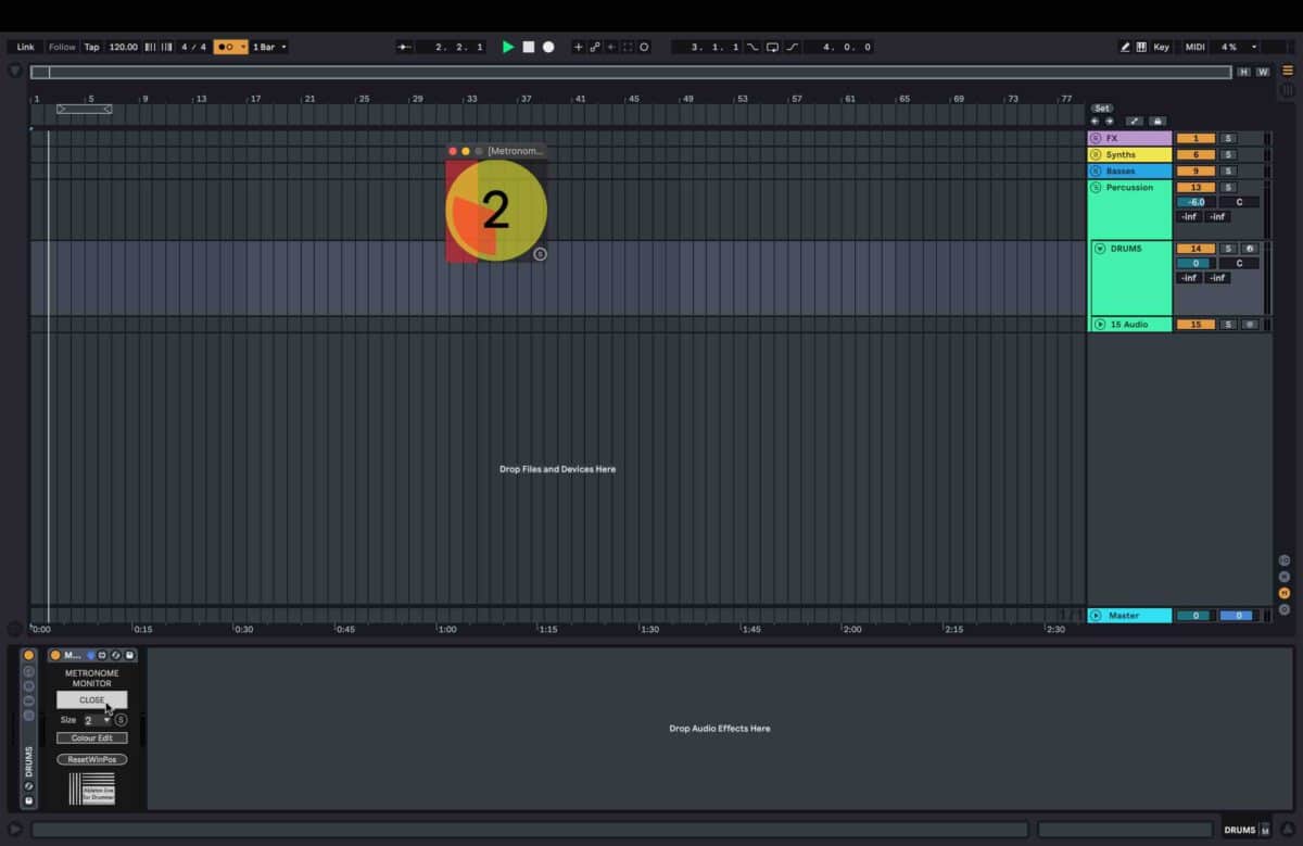 View and place the metronome monitor in Ableton Live.