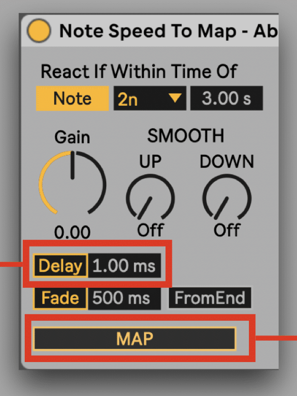 note speed to control parameter set delay and MAP in Ableton Live