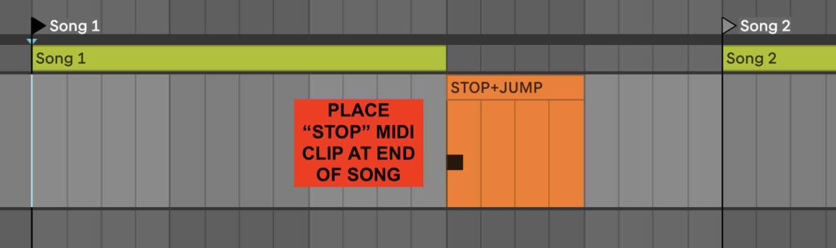 Stop Ableton Live Transport automatically via a MIDI note.