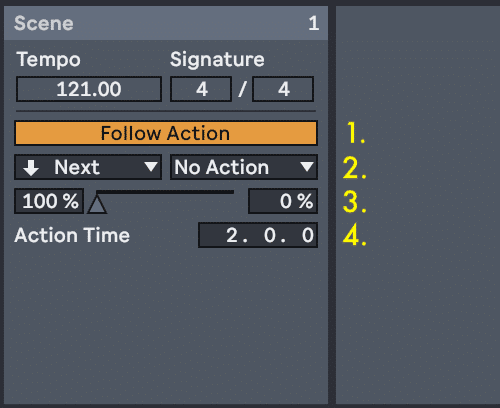 Set Up Scene Follow Actions in Ableton Live to play next scene automatically.