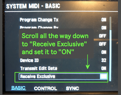 To Change SPD SX PRO Colours activate Sysex MIDI in the MIDI menu