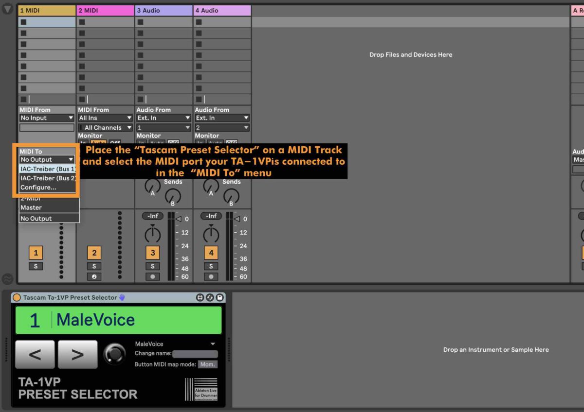 MIDI port menu in Ableton Live