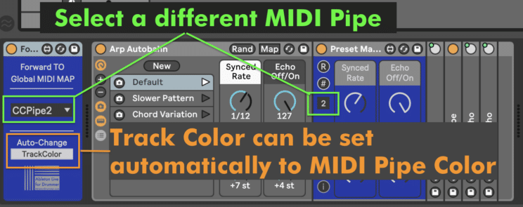 Global MIDI MAP presets for Ableton Live via different MIDI pipes.