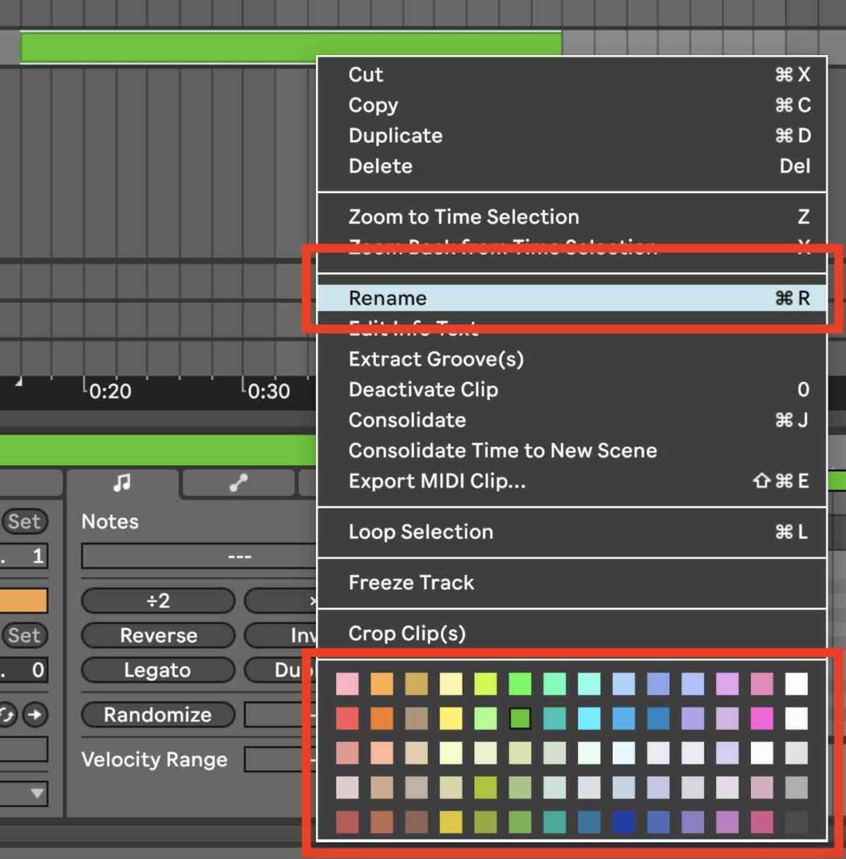 Change MIDI clip in Ableton Live.