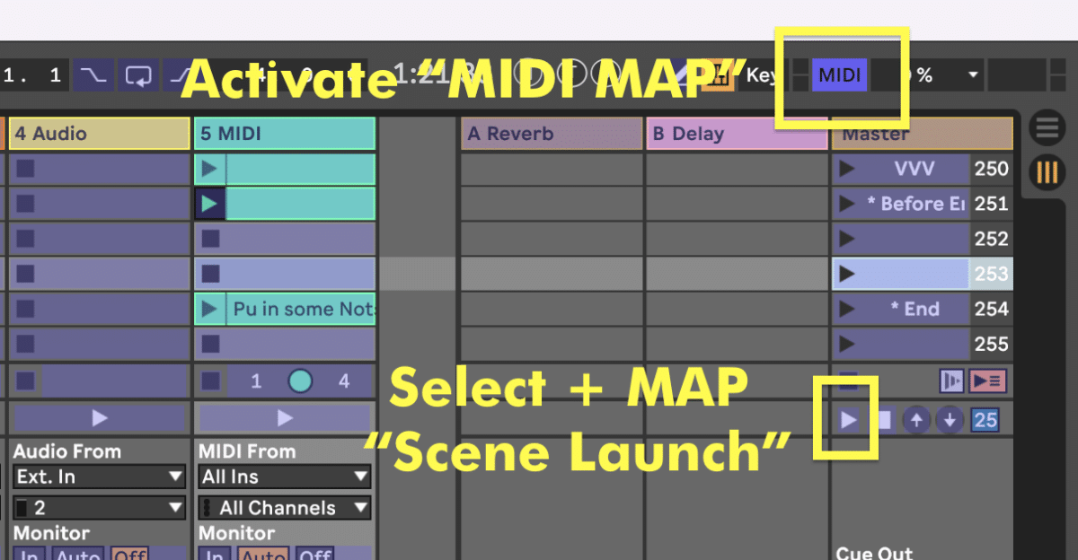 How to fire and launch a scene in Ableton via a MIDI controller.