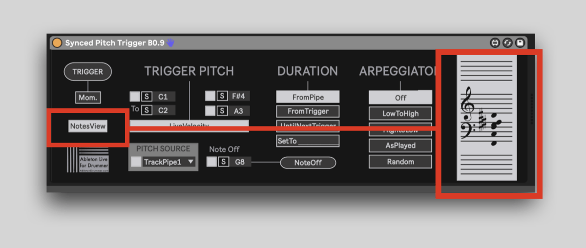 view synced pitch trigger notes from source