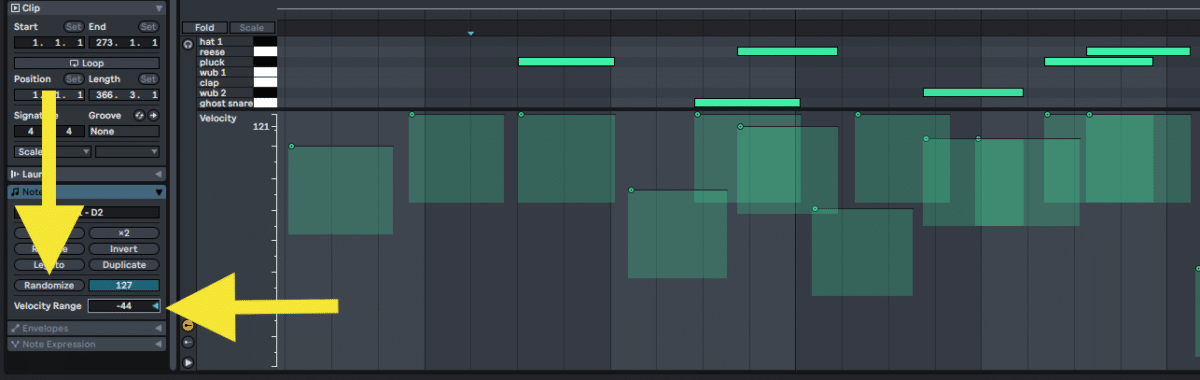 Change and control velocity range for MIDI in Ableton.