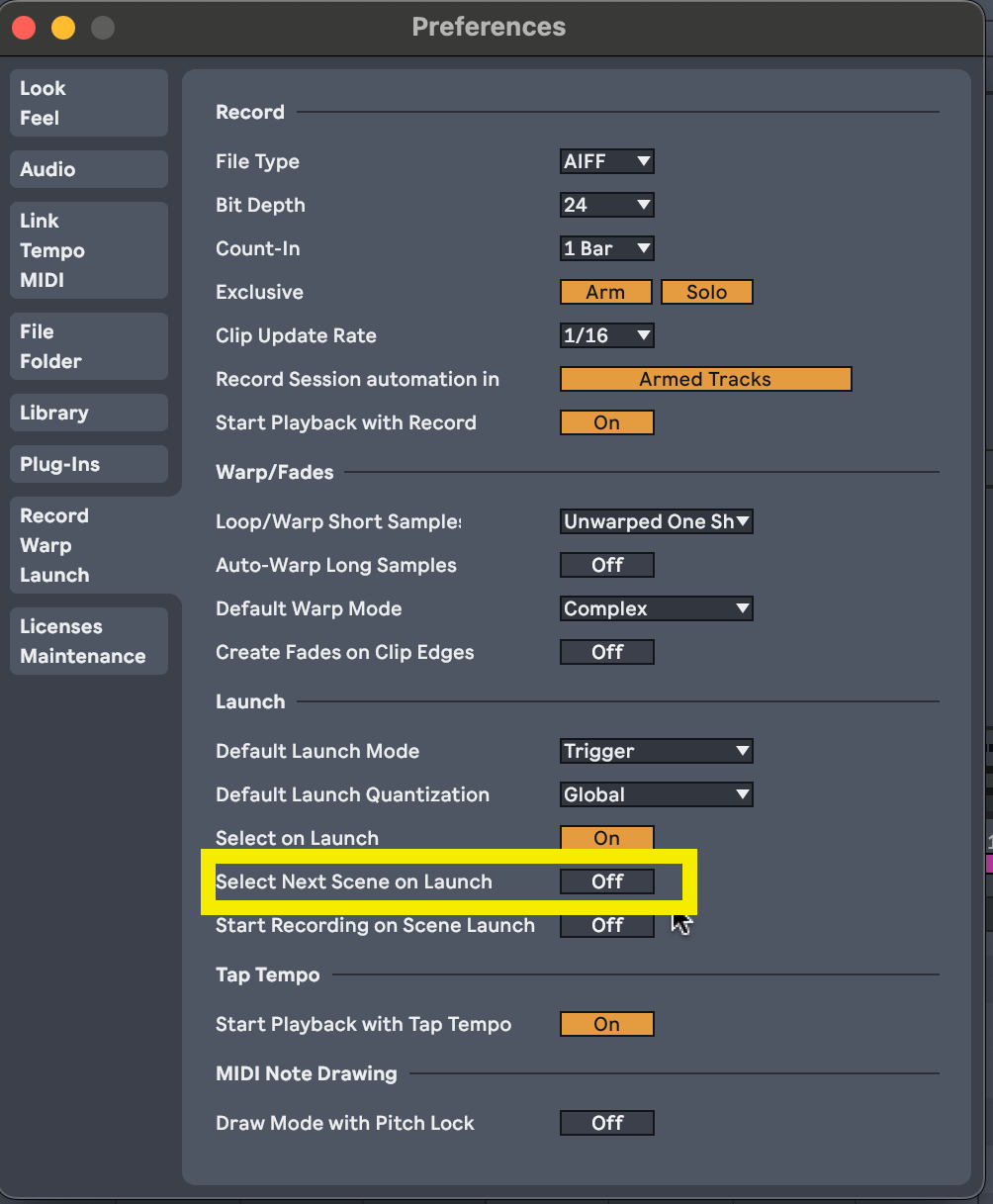 Ableton Live Scene Selection