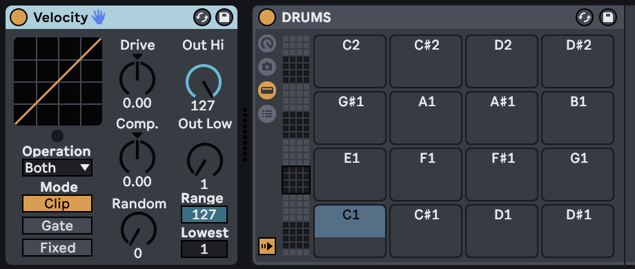 Midi Velocity Effect in Ableton Live for controlling.